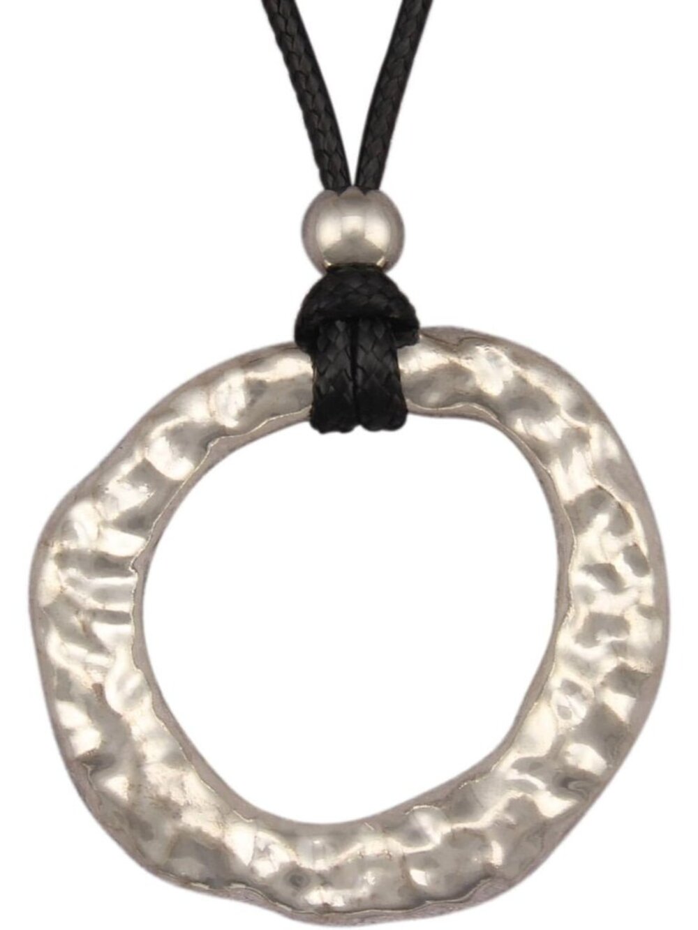 Women's Boho Silver Open Hoop Pendant Necklace Hammered Geometric Choker